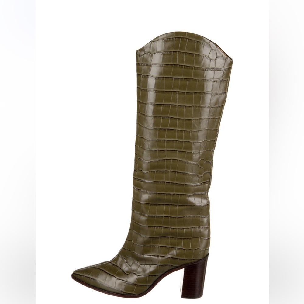 Schutz Maryana Block Crocodile-Embossed Leather Boot in green, size 9
